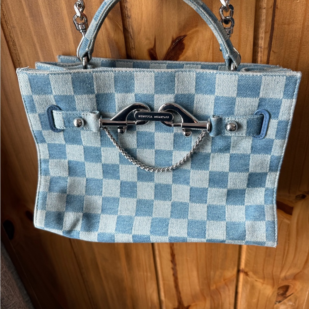 Rebecca Minkoff Blue Denim Checkered Crossbody Bag